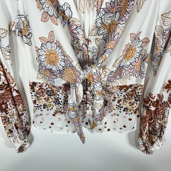 Free People Women's Floral Print Run Free Tie Front Tunic Top Multicolor Size S - Picture 4 of 13